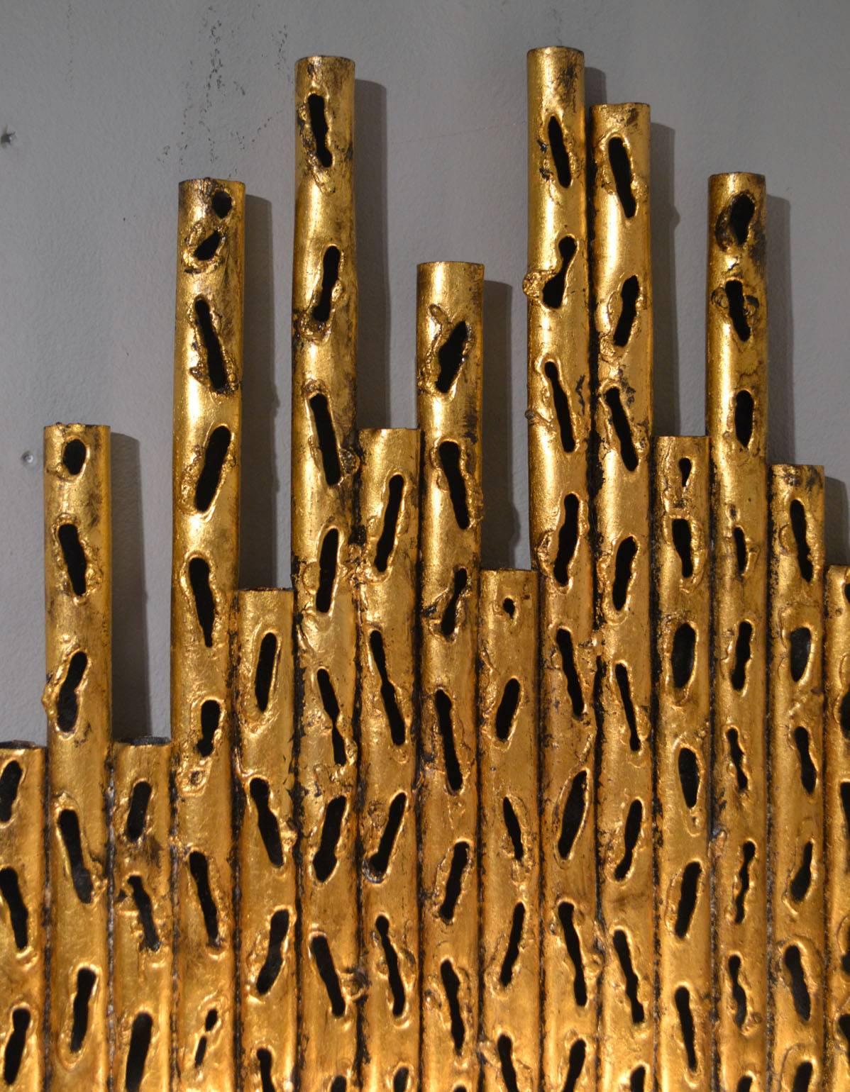 Pair of Gilded Metal Brutalist Wall Sconces by Fantoni Italy In Excellent Condition In London, GB
