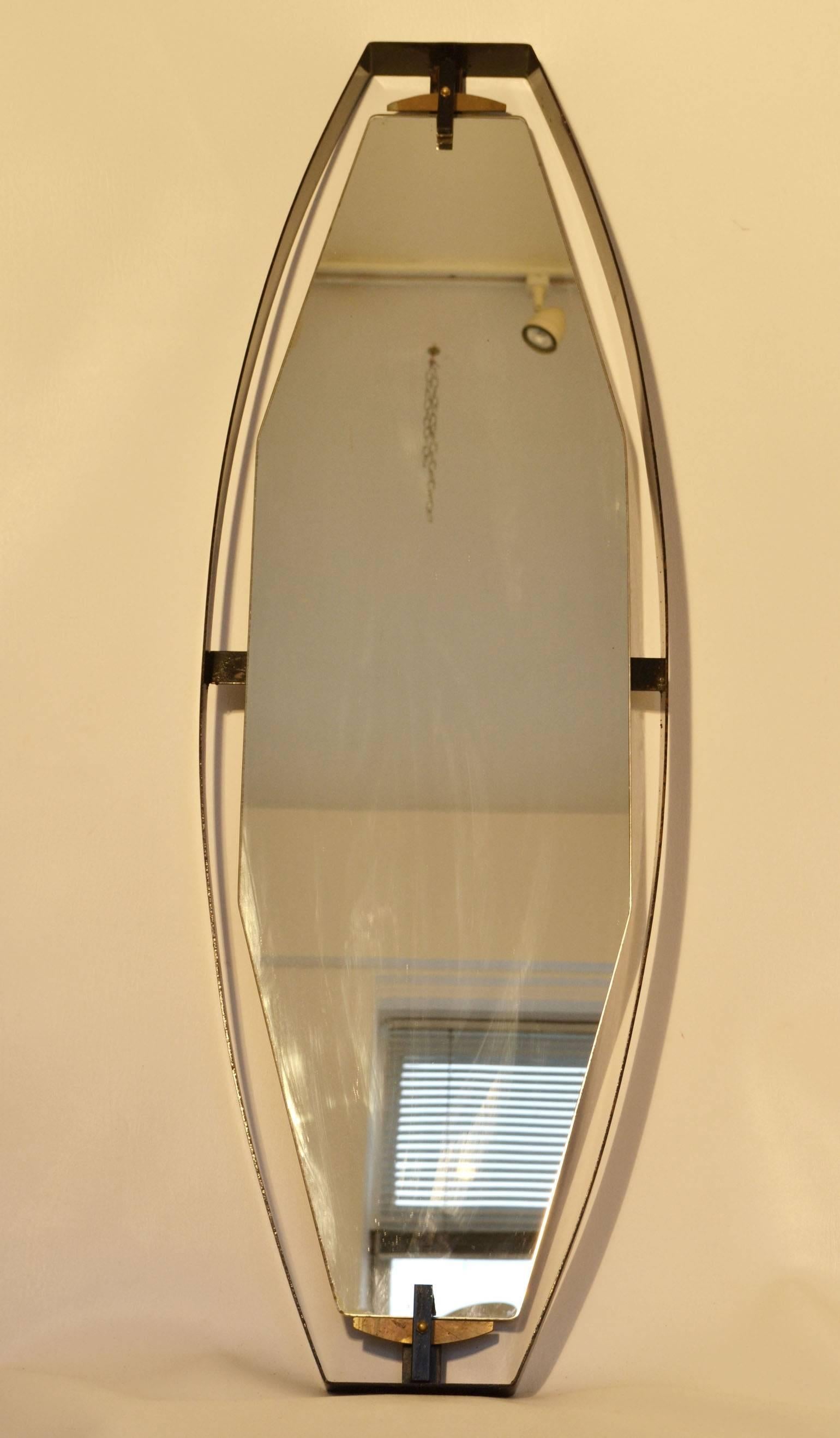 Pair of 1960s Hexagonal Italian Mirror Floating in Black Metal Border In Excellent Condition In London, GB