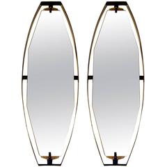 Pair of 1960s Hexagonal Italian Mirror Floating in Black Metal Border