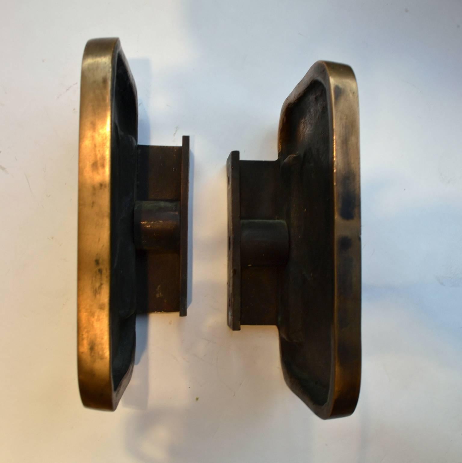 Art Deco Pair of Large Bronze Door Handles 3