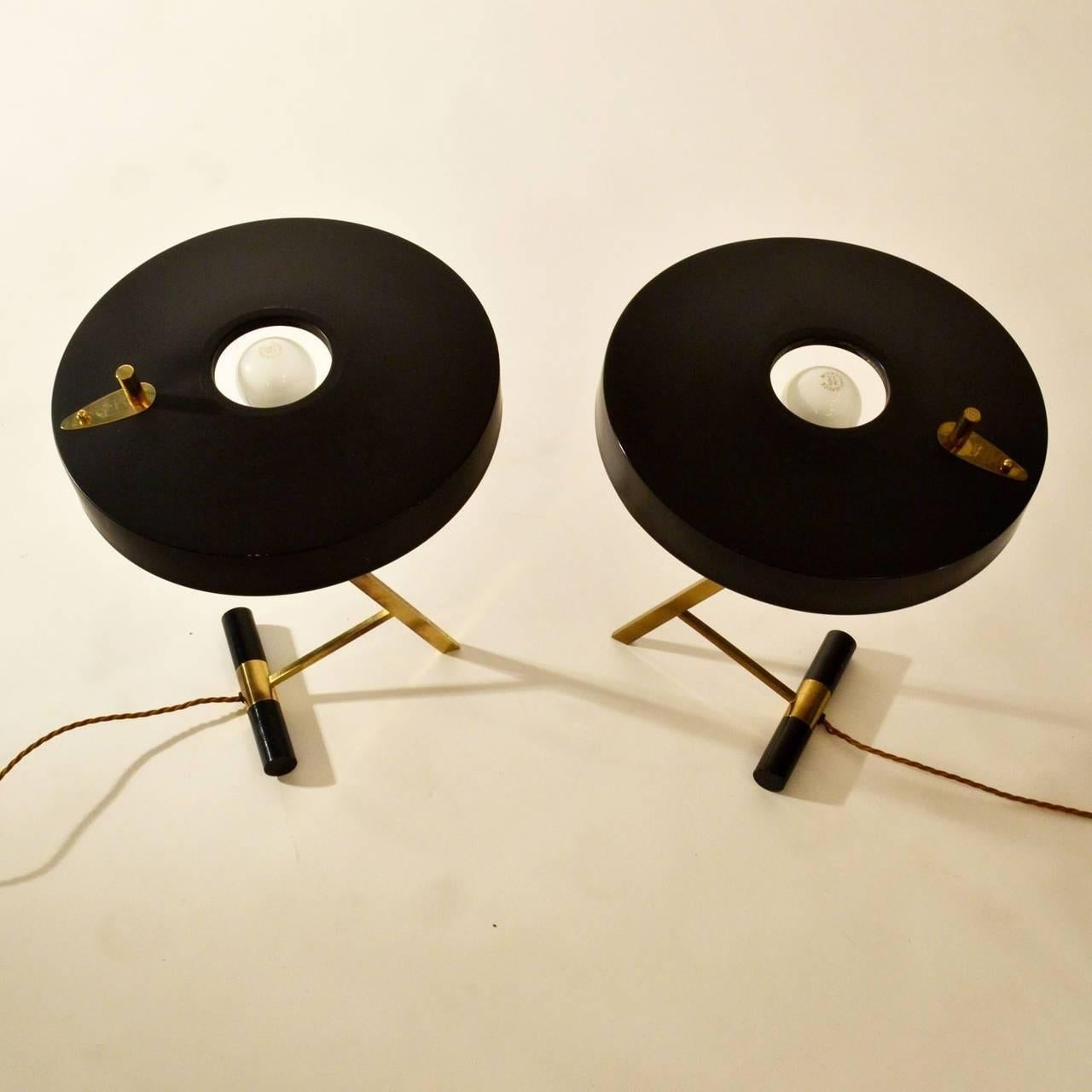1950s Pair of Philips Table Lamps by Louis Kalff with Black Shades 2