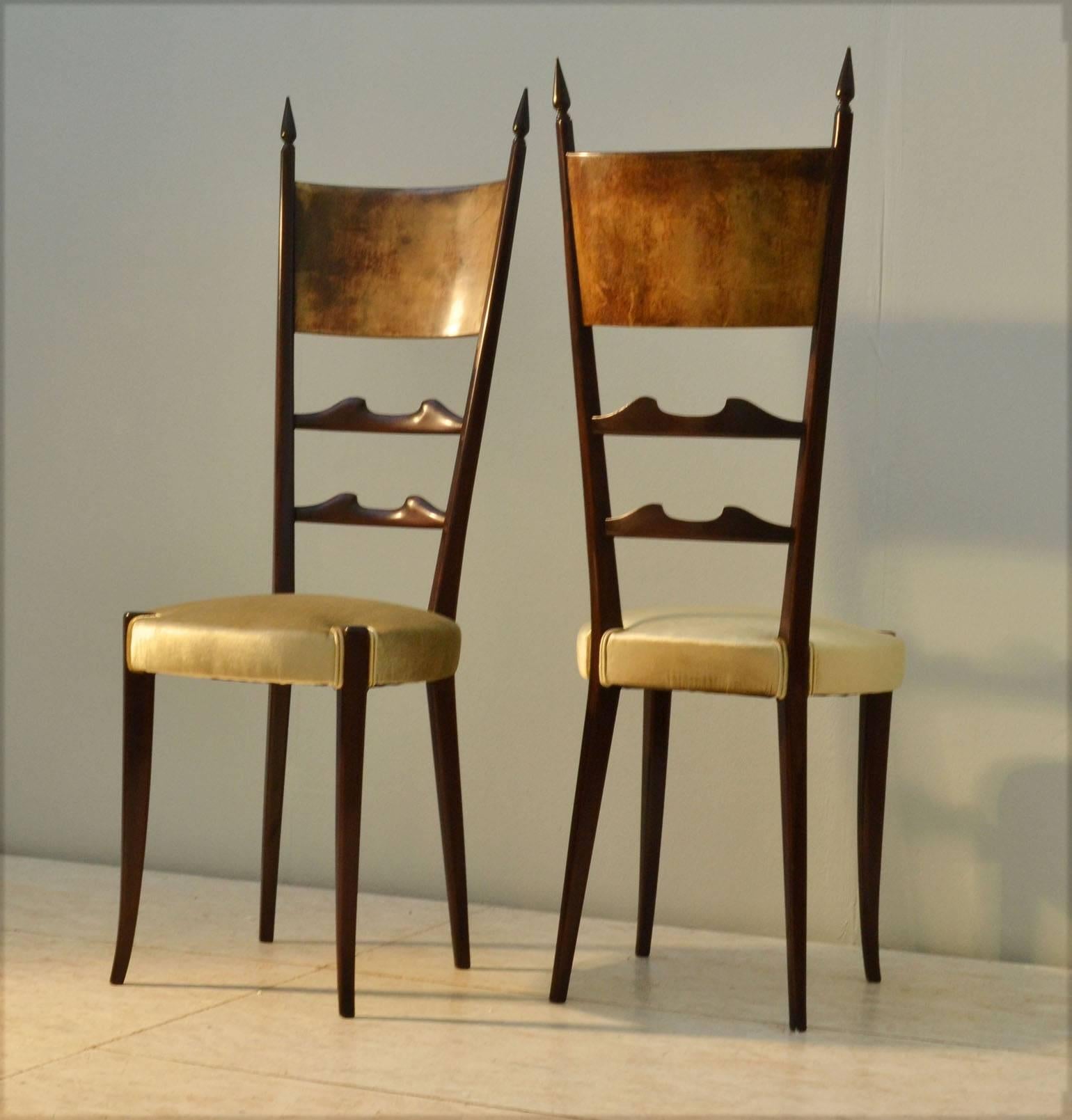 Italian 1950s Set of Six Aldo Tura Parchment and Ebonized Wood Dining Chairs