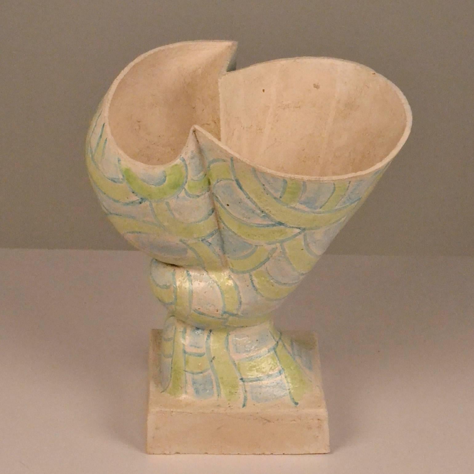 Dutch Sculptural  Vessel with Light Green and Blue Patern by W. Schalling, Netherlands For Sale