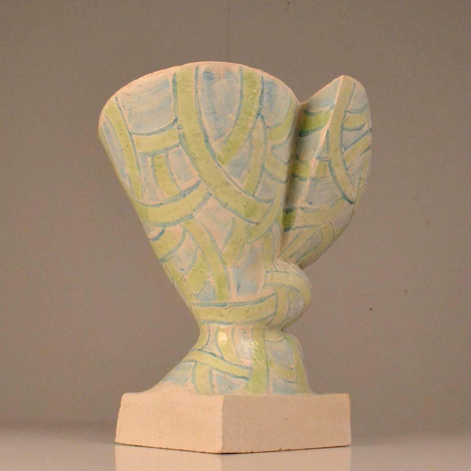 Hand-Crafted Sculptural  Vessel with Light Green and Blue Patern by W. Schalling, Netherlands For Sale