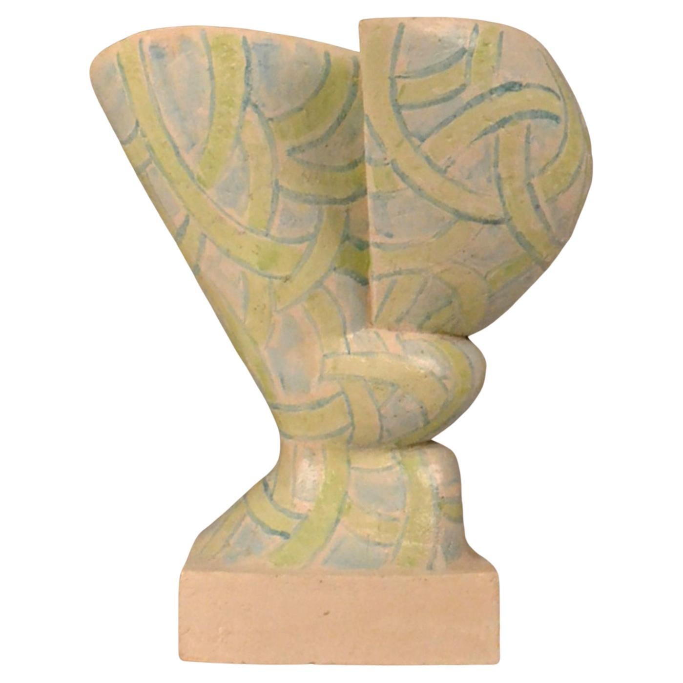 Sculptural  Vessel with Light Green and Blue Patern by W. Schalling, Netherlands