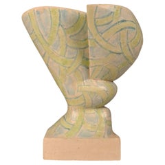 Sculpture  Vase avec Patern vert clair et bleu de W. Schalling, Pays-Bas