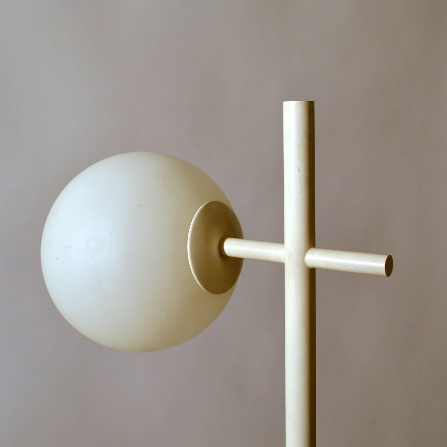 Mid-Century Modern White and Opaline Glass Globes Floor Lamp Temde Swiss , 1970s