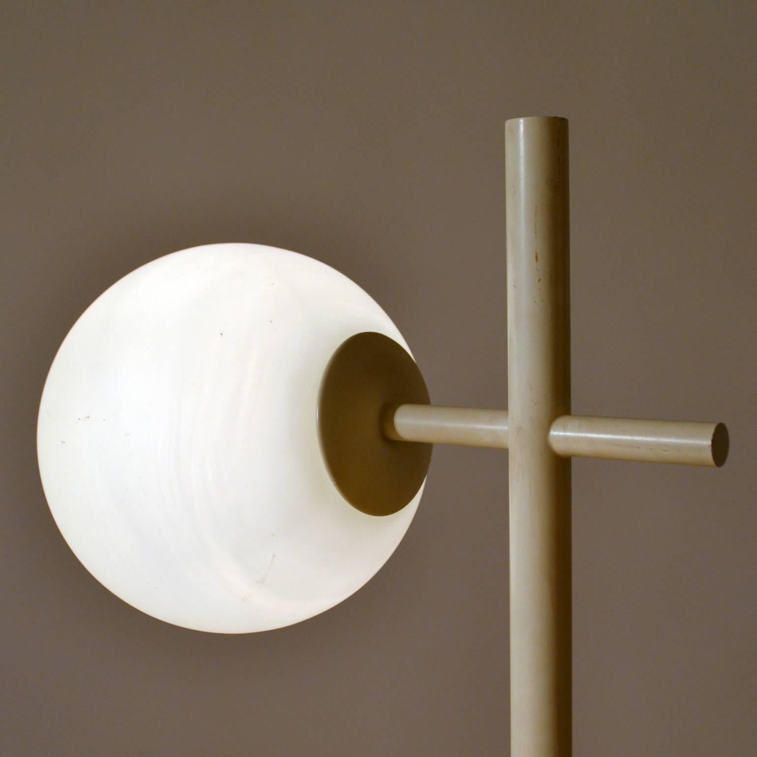 White and Opaline Glass Globes Floor Lamp Temde Swiss , 1970s In Excellent Condition In London, GB