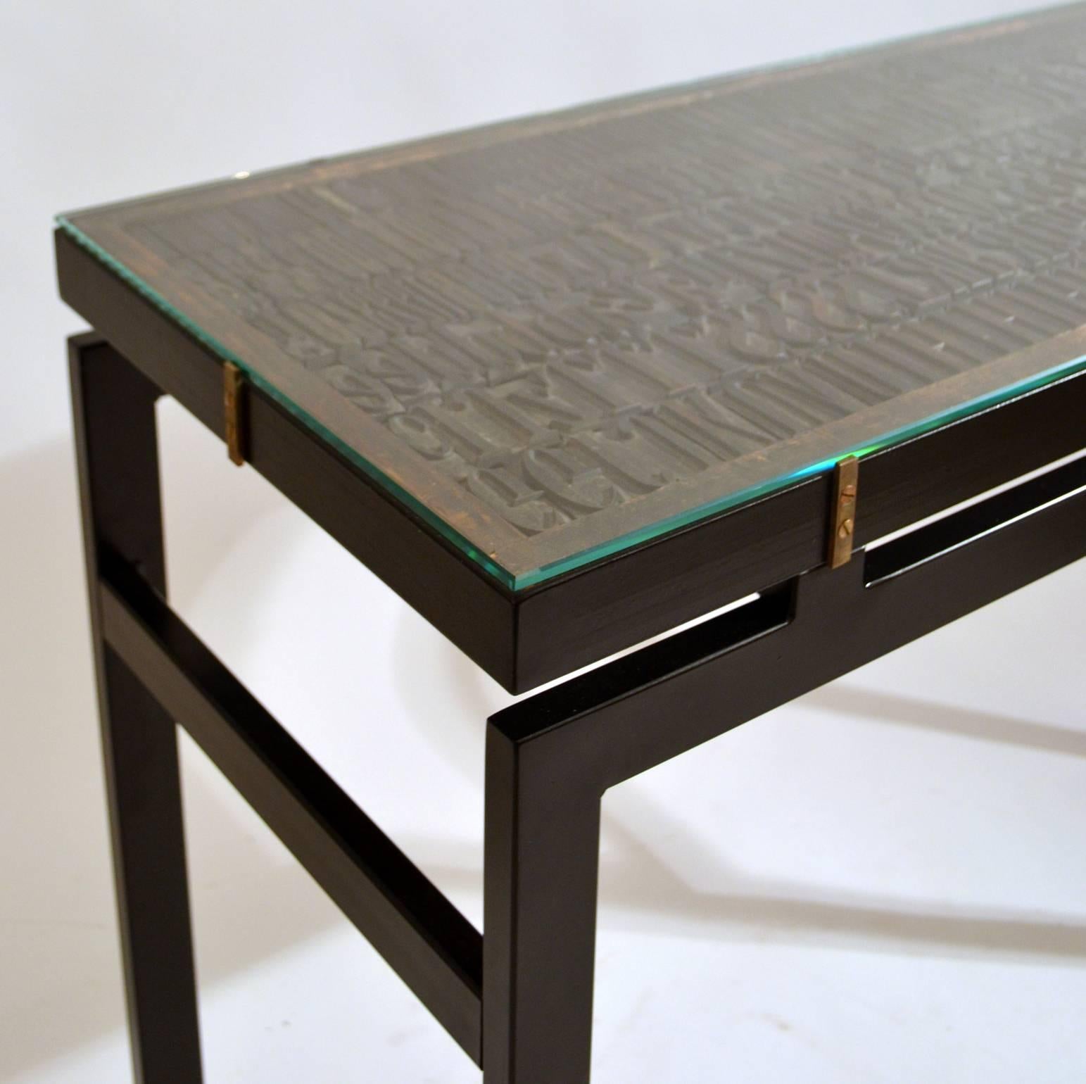 Console / Desk with Early 20th Century Printing Letters Top on Metal Frame 1