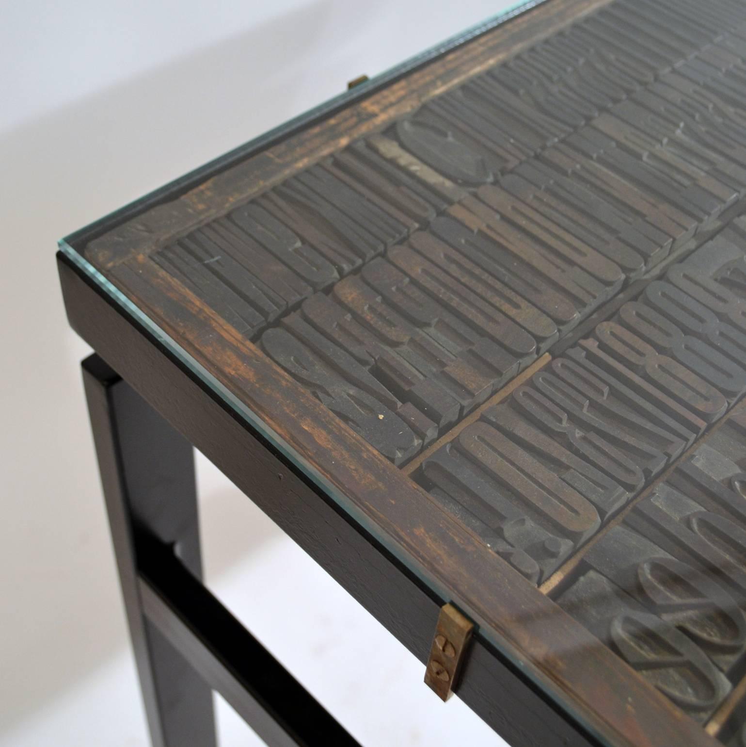 Console / Desk with Early 20th Century Printing Letters Top on Metal Frame 4
