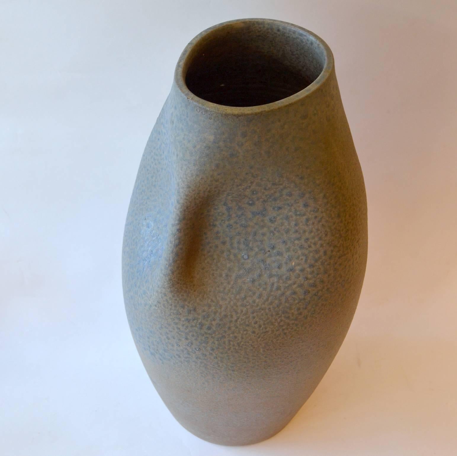 Mid-Century Modern Large Ceramic 1960's Vase with Sea Blue Glaze For Sale