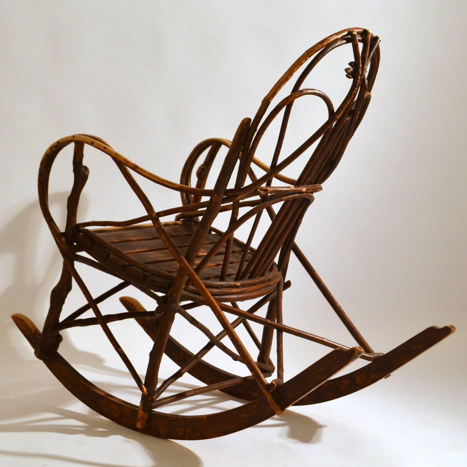 Scandinavian Modern Early 20th Century Scandinavian Rocking Chair Bent Wood Willow