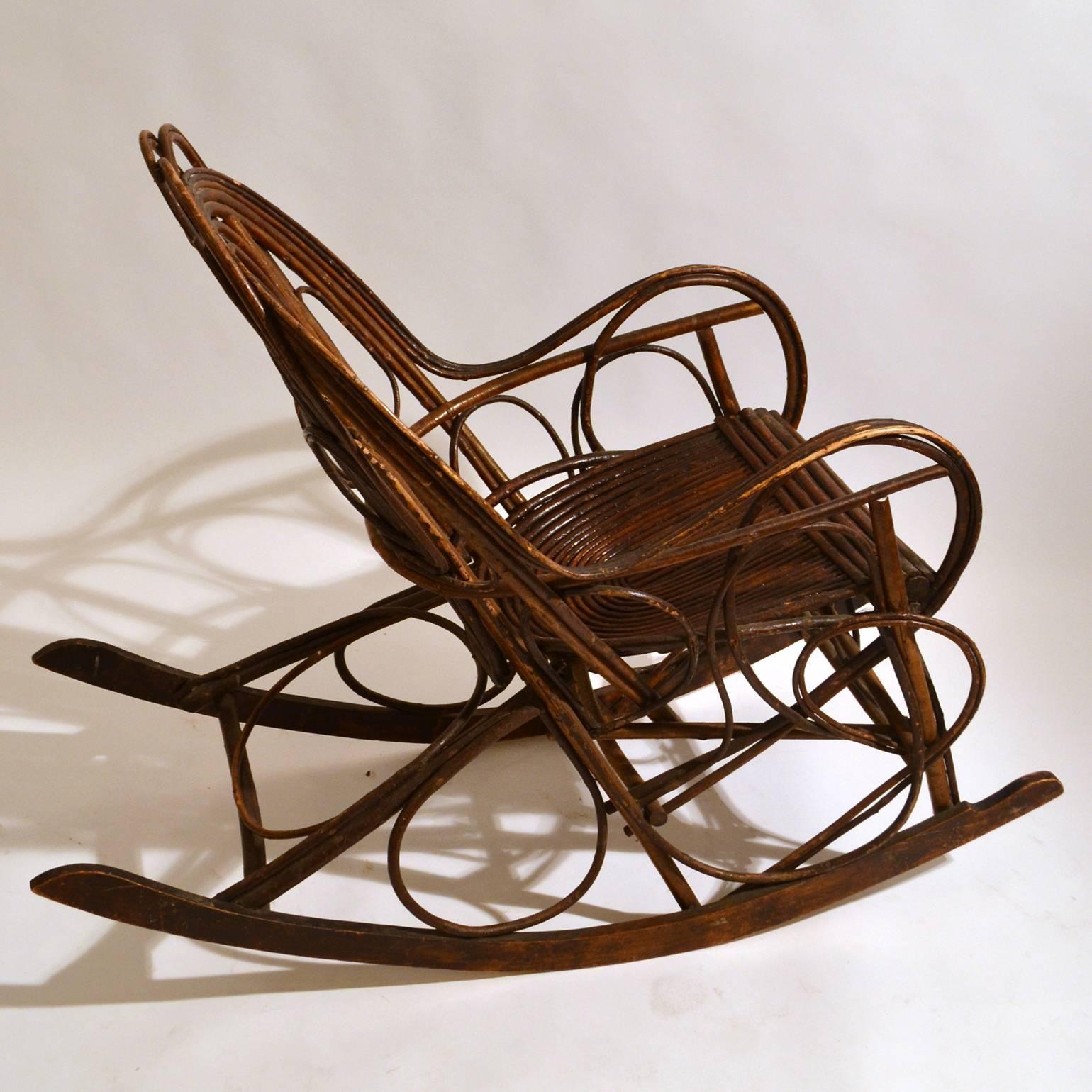Early 20th Century Swedish Rocking Chair in Bent Wood Willow 1
