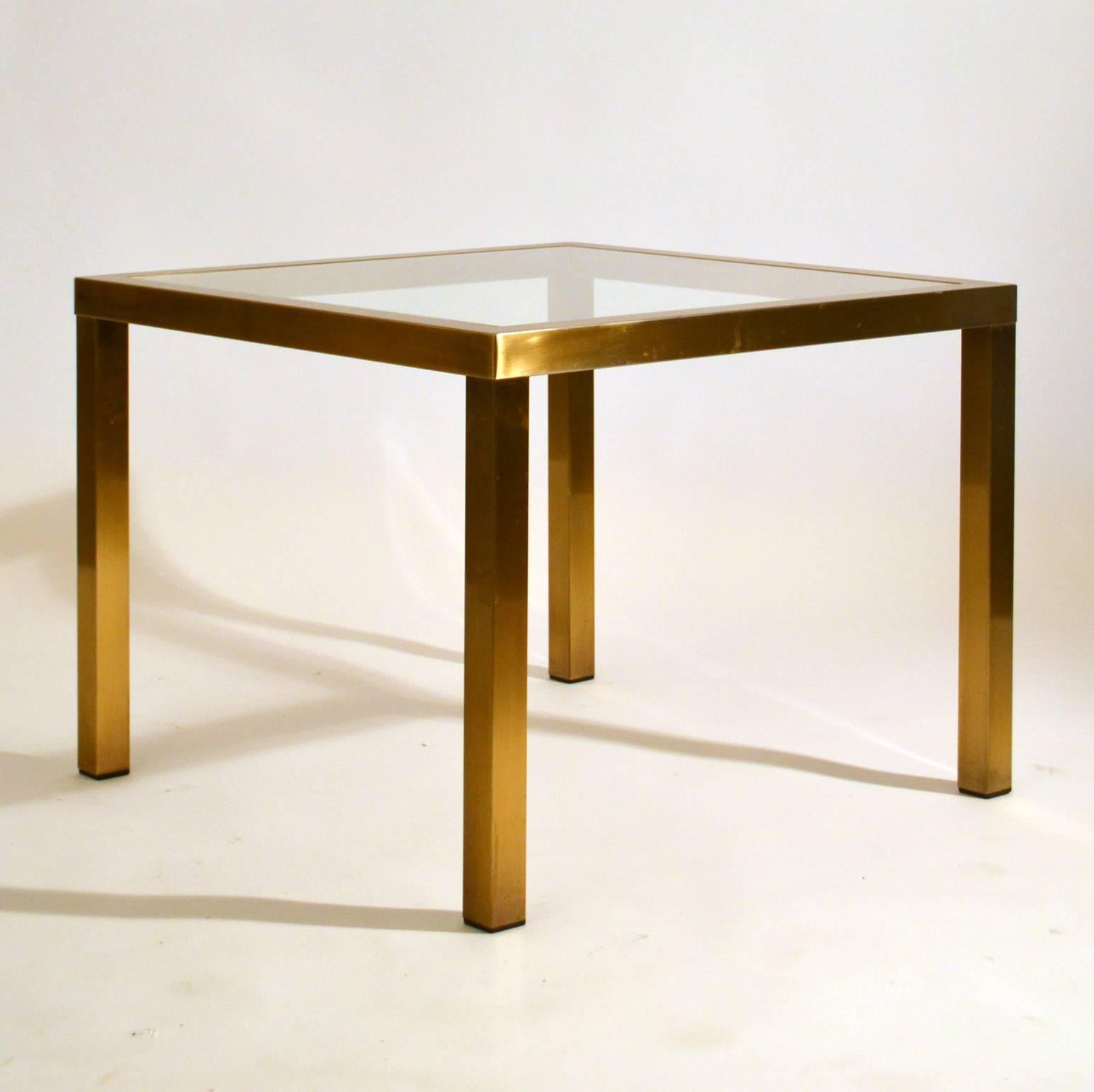 Belgian Minimal Square Brass Coffee Table with Clear Glass Top