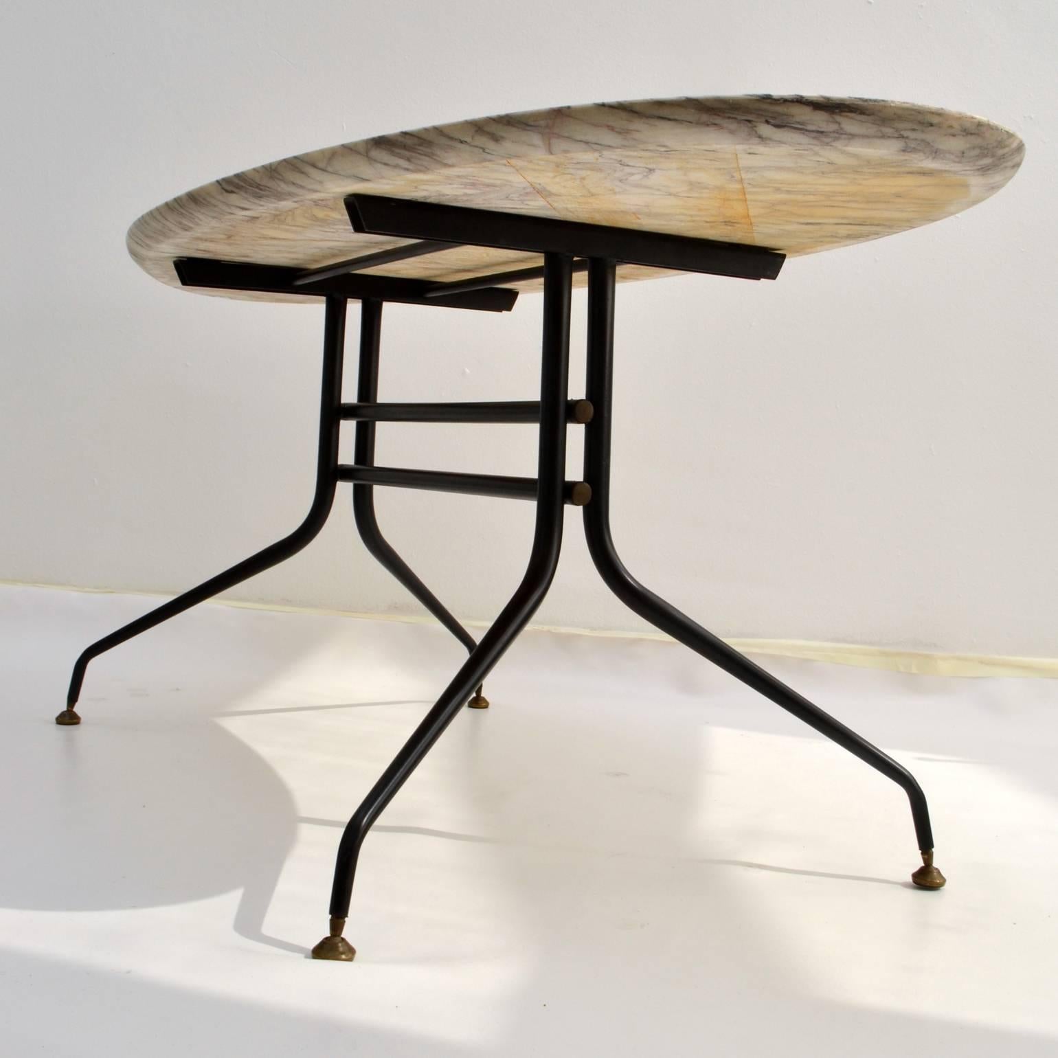 1950s Italian Oval Marble Coffee Table on Black Metal Frame 4