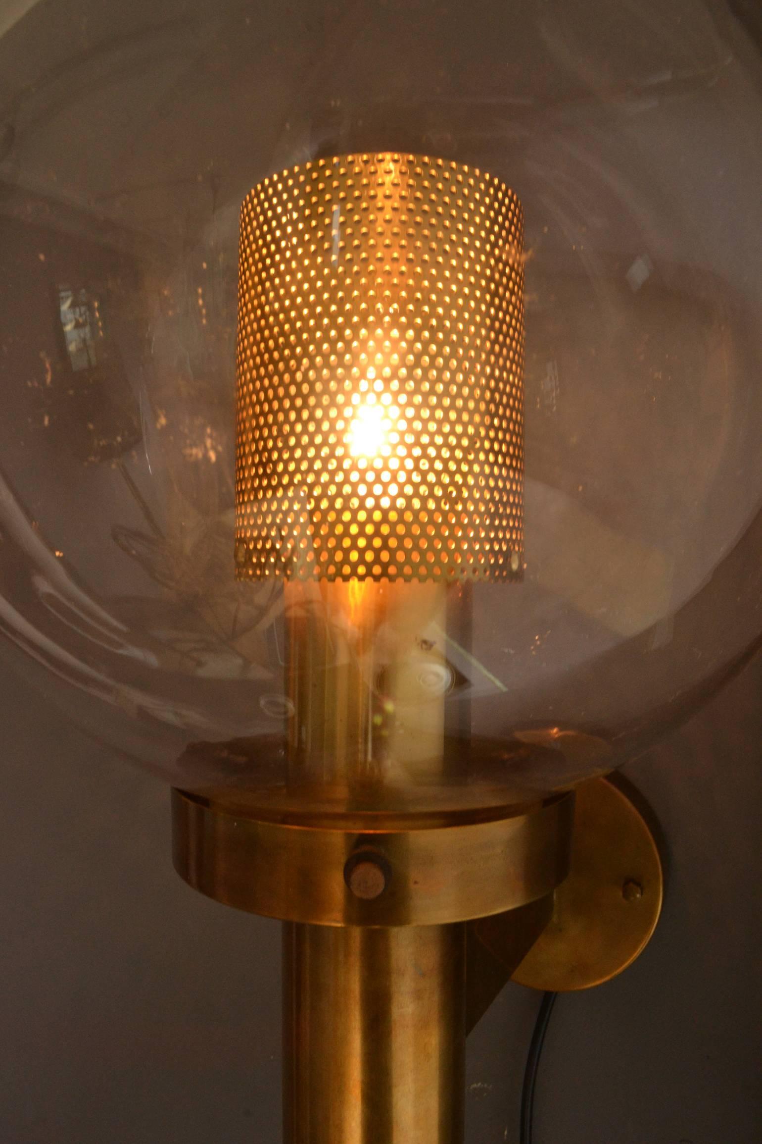 Swedish Pair of Brass and Glass Perforated Sconces by Hans-Agne Jakobsson for Markaryd