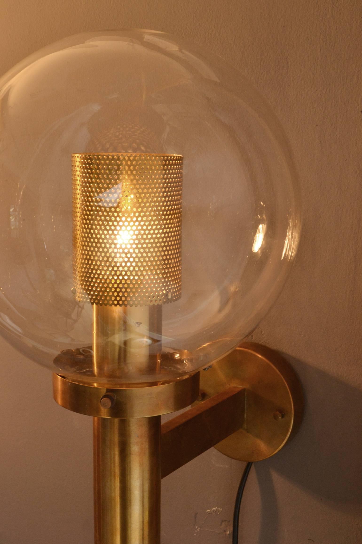 Pair of Brass and Glass Perforated Sconces by Hans-Agne Jakobsson for Markaryd In Excellent Condition In London, GB