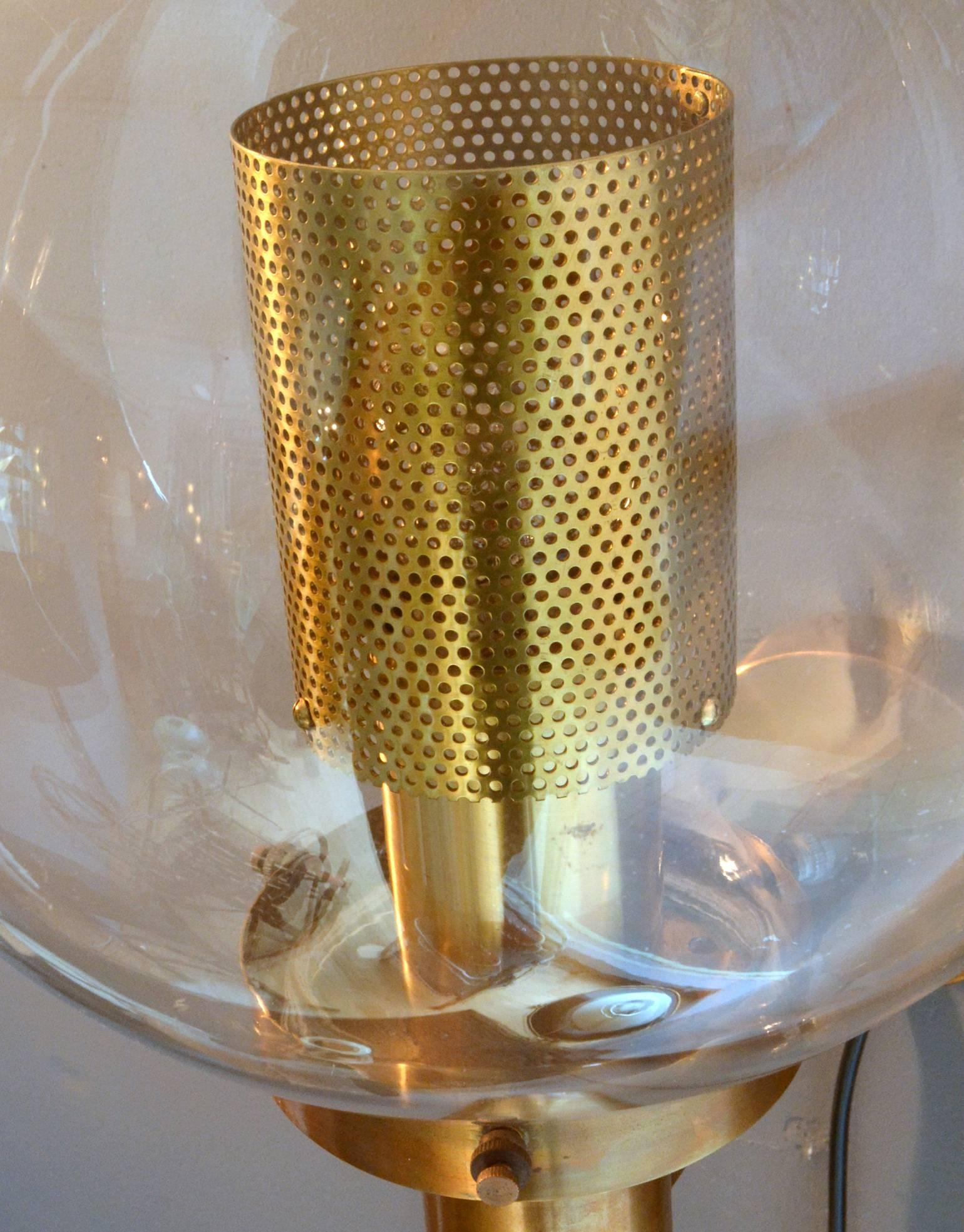 20th Century Pair of Brass and Glass Perforated Sconces by Hans-Agne Jakobsson for Markaryd