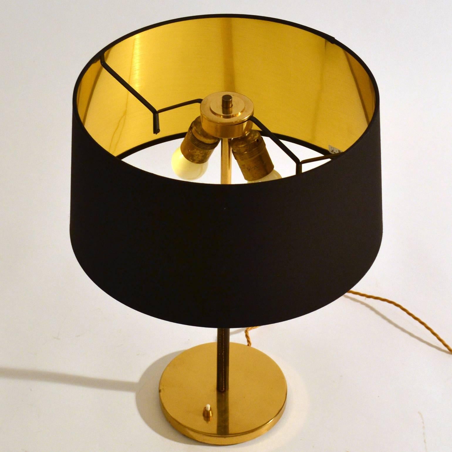 Mid-20th Century 1950s Pair of Minimal Black and Gold Table Lamps by Kalmar