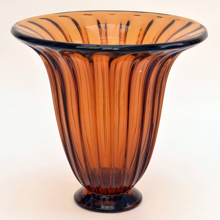 Large 1930s Daum Urn Shape Vase in Amber Glass For Sale at 1stdibs