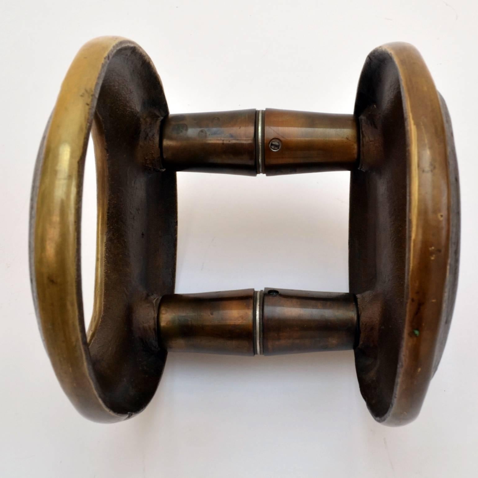 1970s Double Sculptural Round Bronze Push and Pull Door Handle In Excellent Condition In London, GB