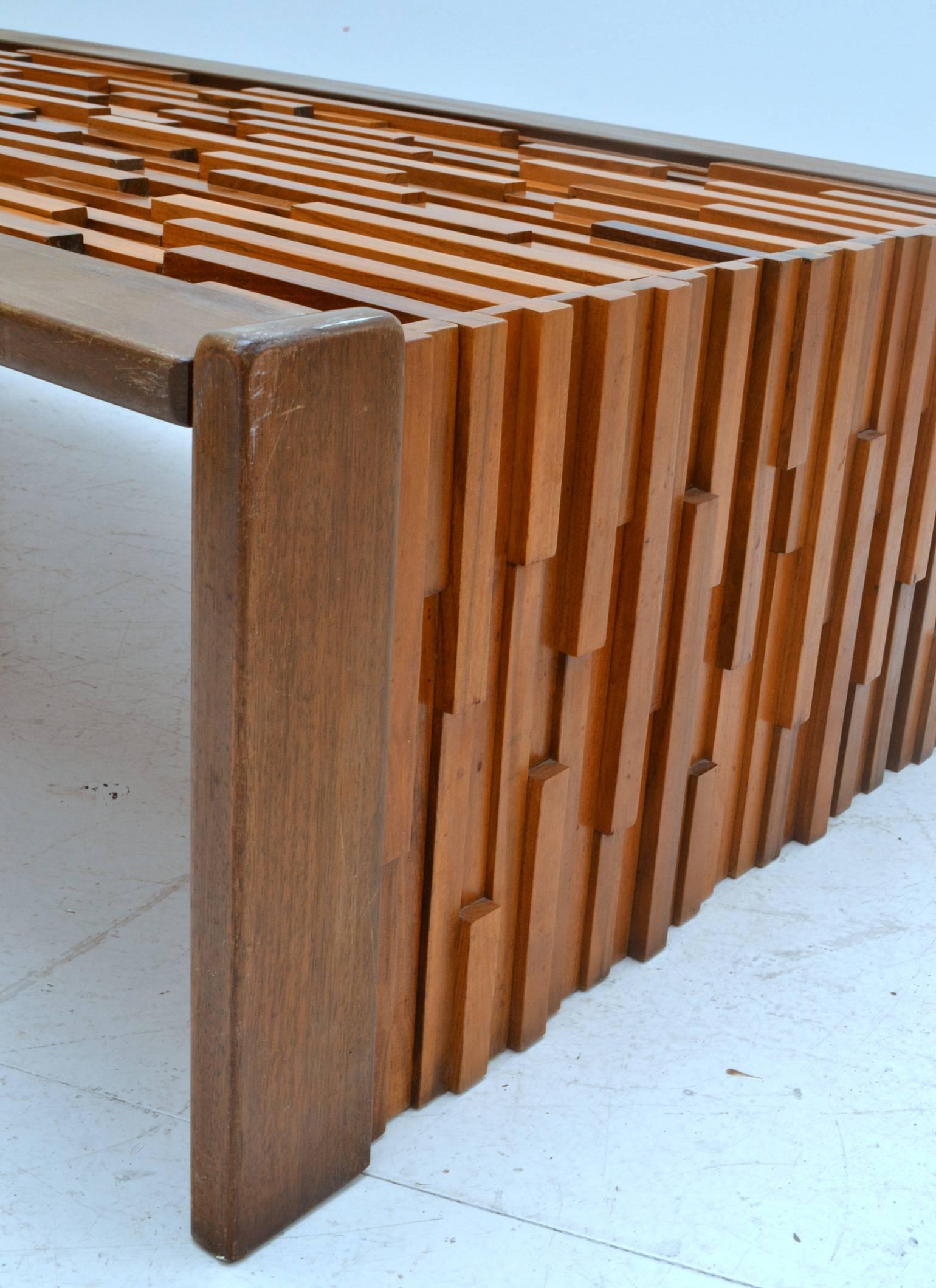 1960s Brutalist Coffee Table in Brazilian Hard Wood Relief by Percifal Lafer 2