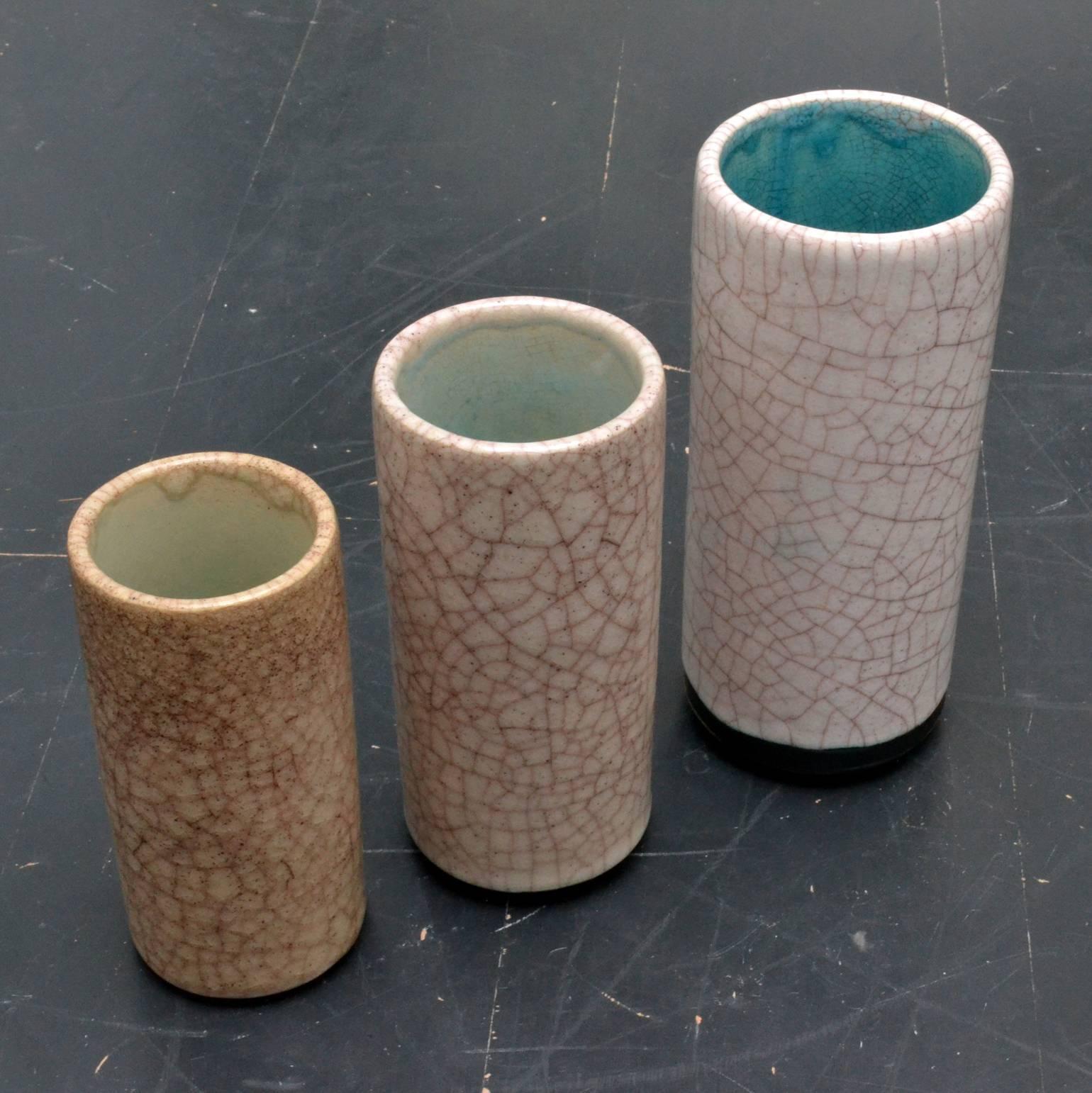 Set of Three 1960s White Ceramic Cylinder Vases by Groeneveldt, Netherlands 2