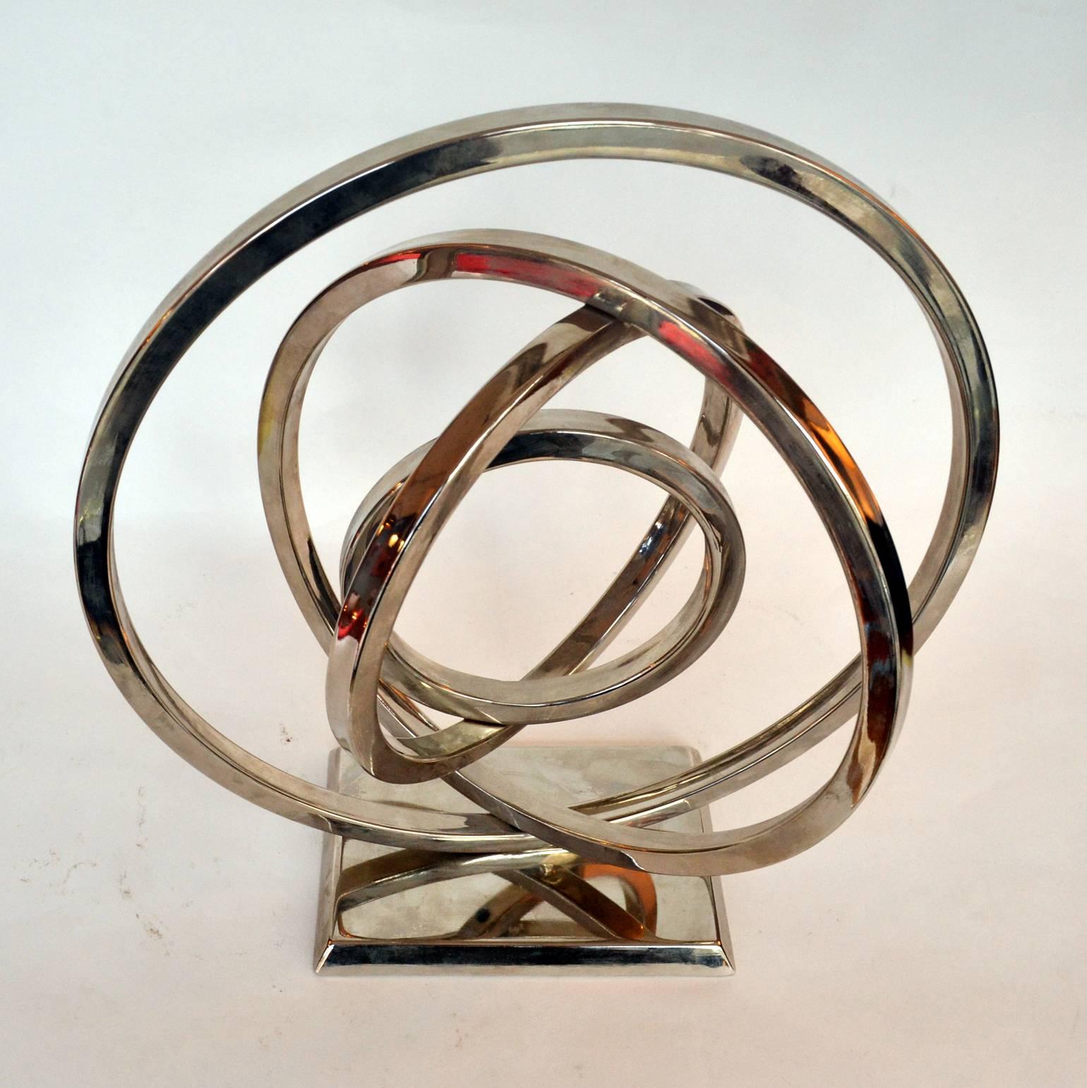 Mid-Century Modern Abstract Sculpture of Rings in Chrome Metal