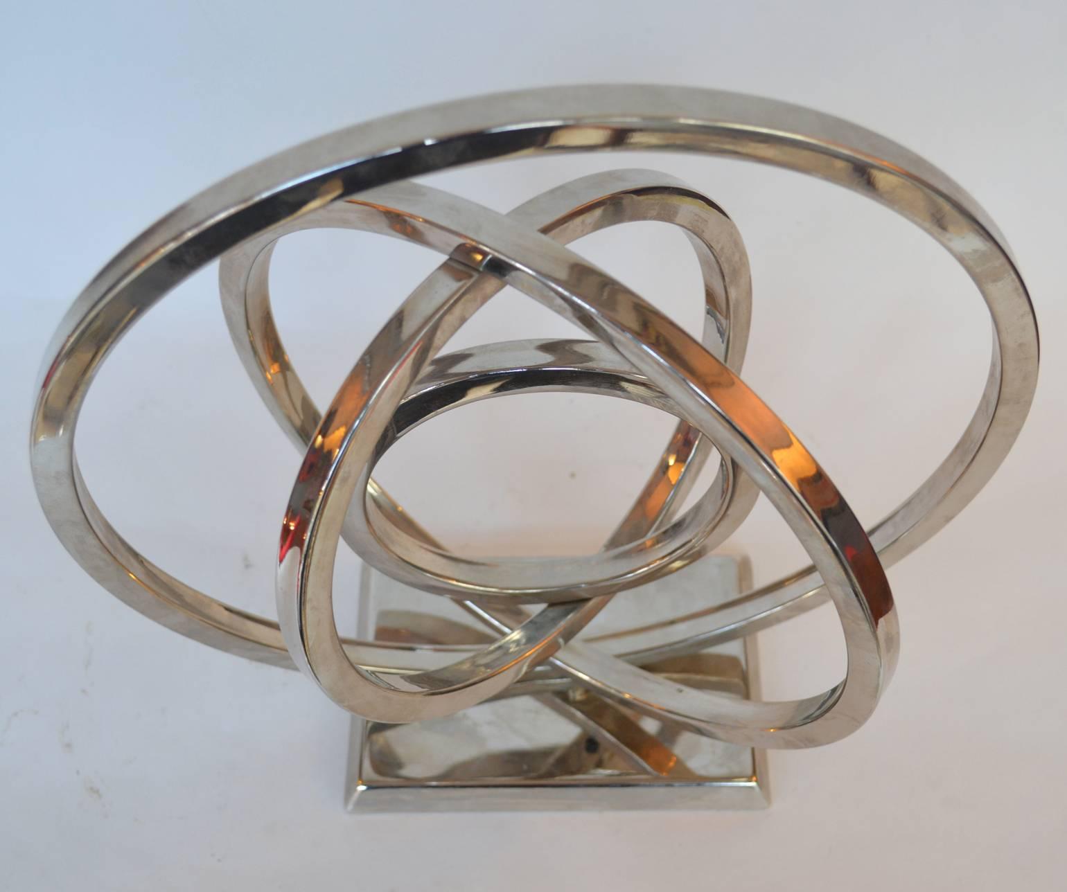 European Abstract Sculpture of Rings in Chrome Metal