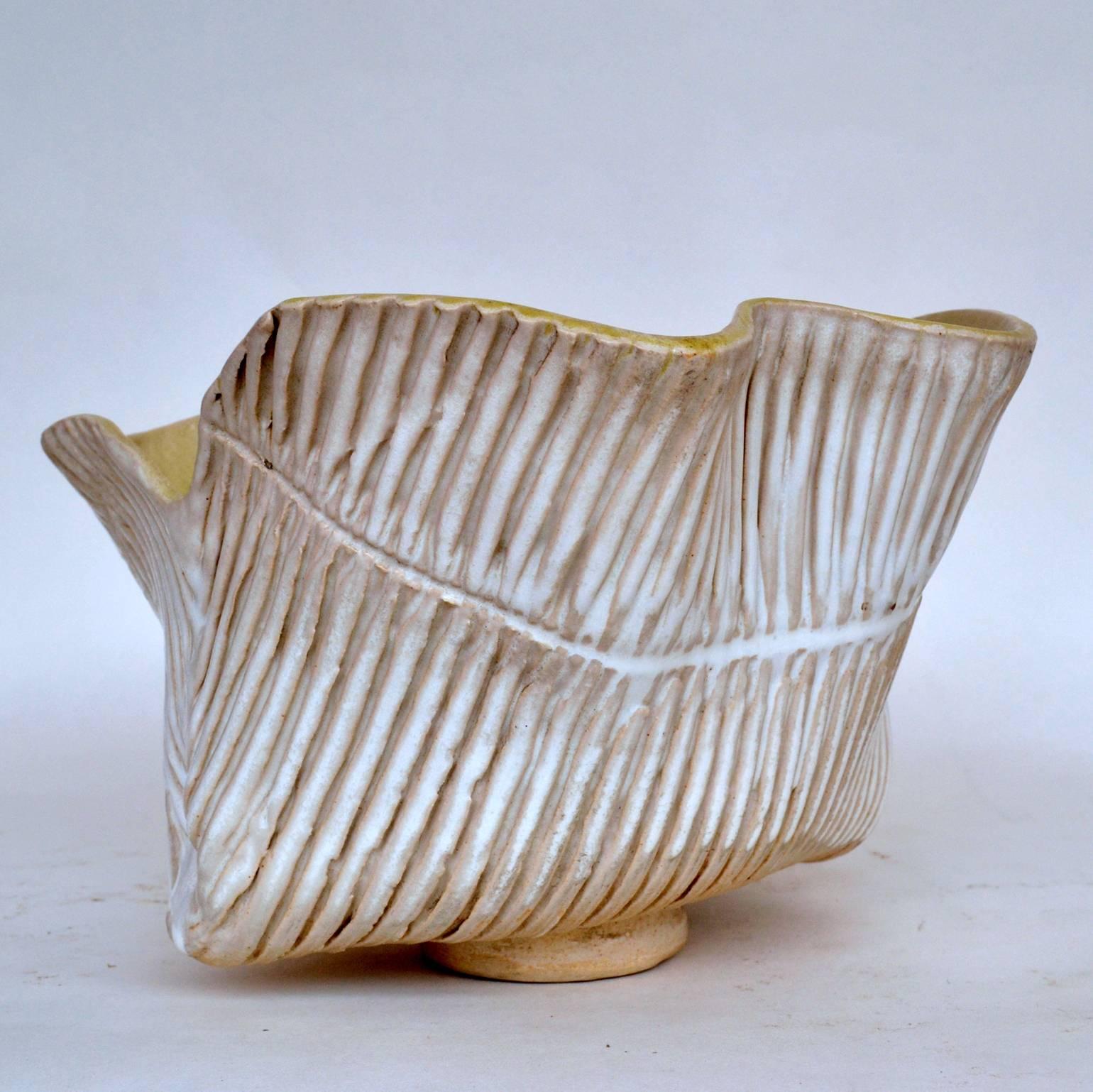 20th Century 1950s French Freeform Studio Pottery Bowl in Textural White Ceramic