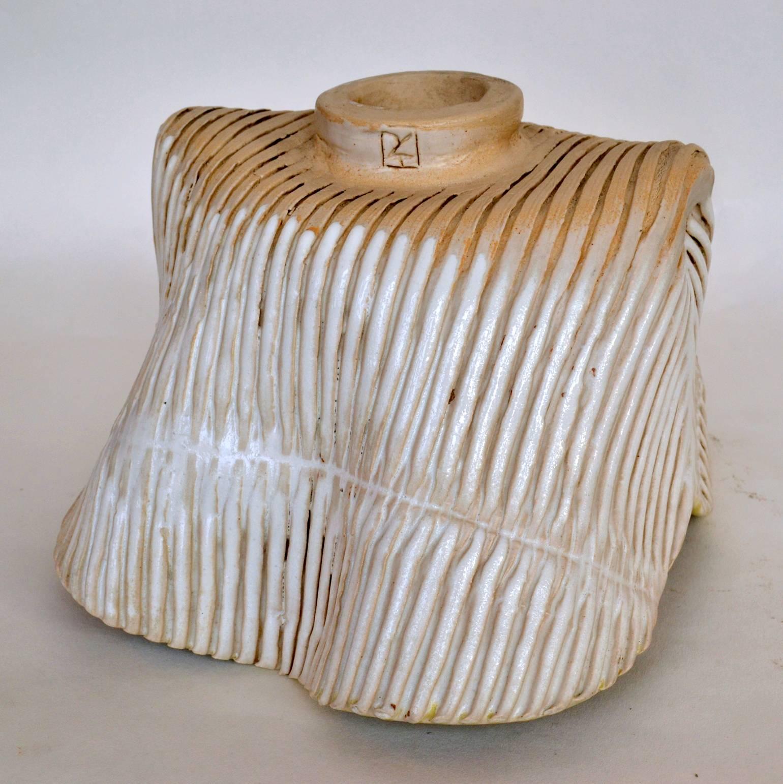 1950s French Freeform Studio Pottery Bowl in Textural White Ceramic 2