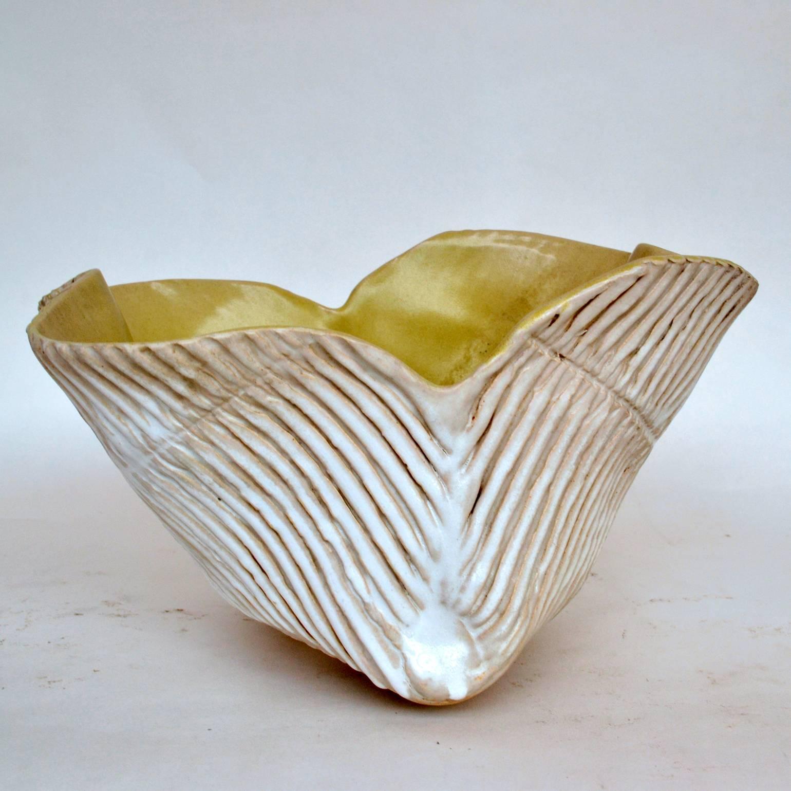 1950s French Freeform Studio Pottery Bowl in Textural White Ceramic 4