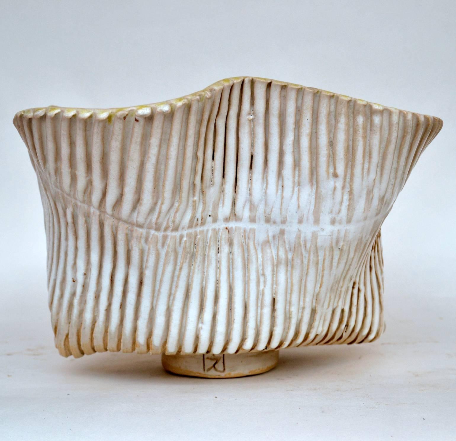 1950s French Freeform Studio Pottery Bowl in Textural White Ceramic 5