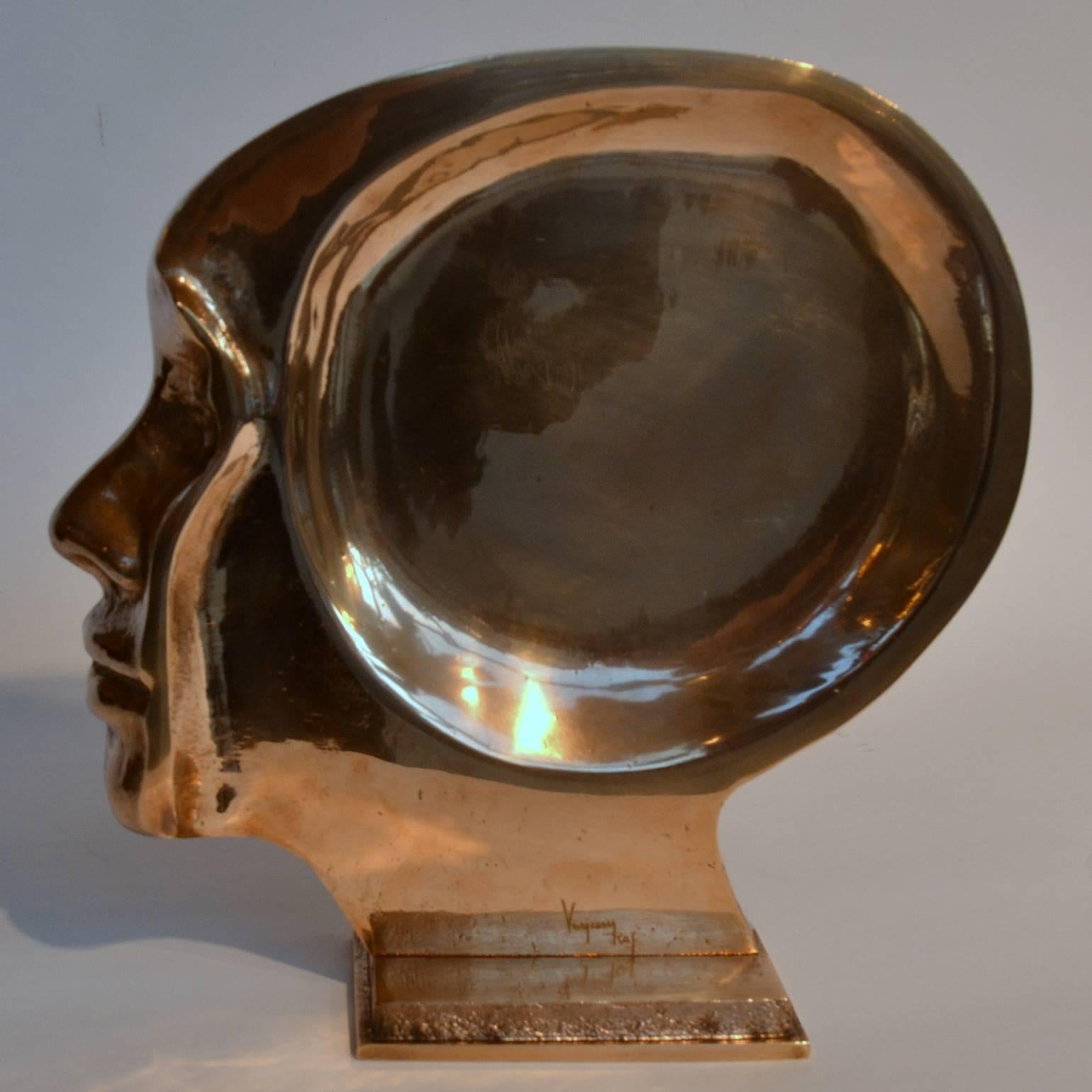 Surrealist 1980's Bronze Sculpture of Face in Silhouette by Raf Verjans, Belgium 4