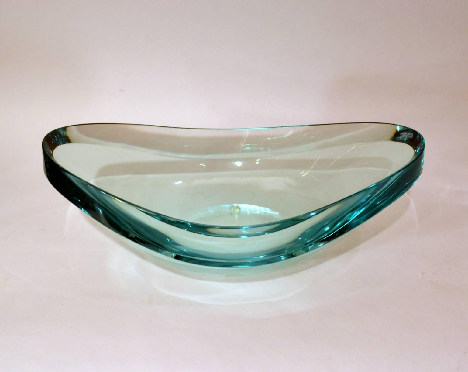 Mid-Century Modern Large Oval Crystal Glass Bowl by Fontana Arte, 1960s