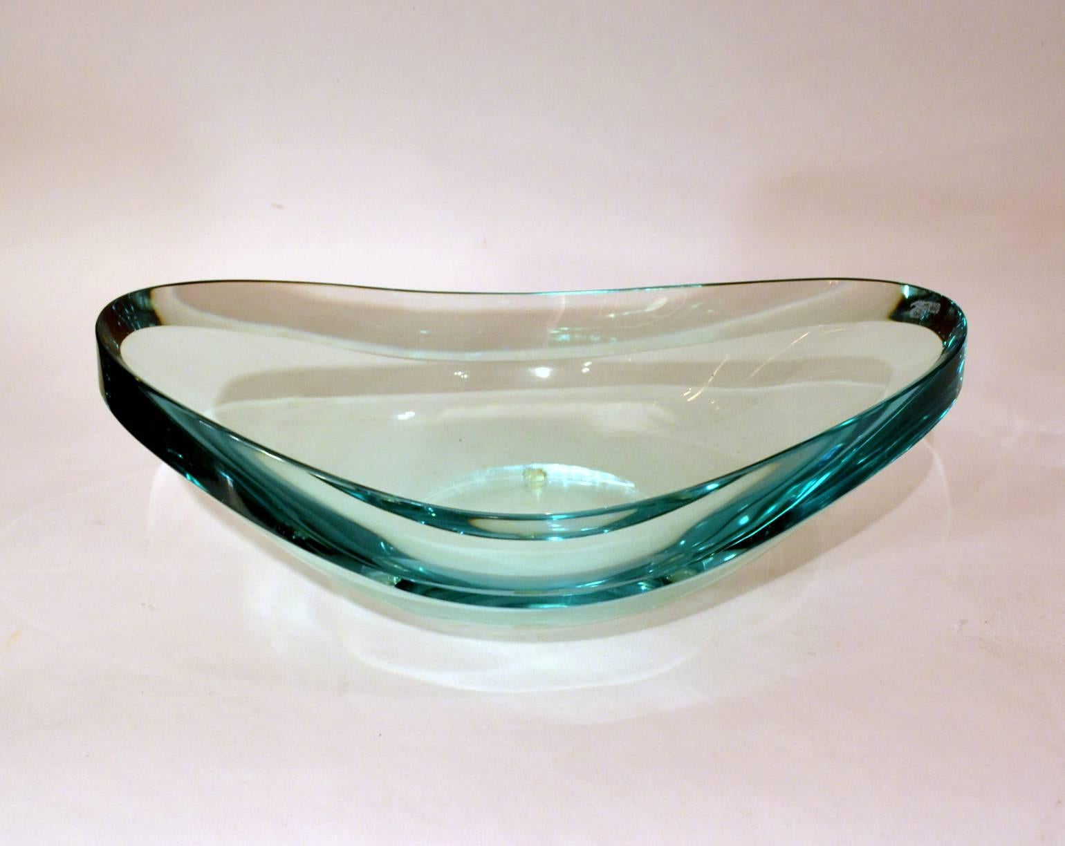 Large Oval Crystal Glass Bowl by Fontana Arte, 1960s 1