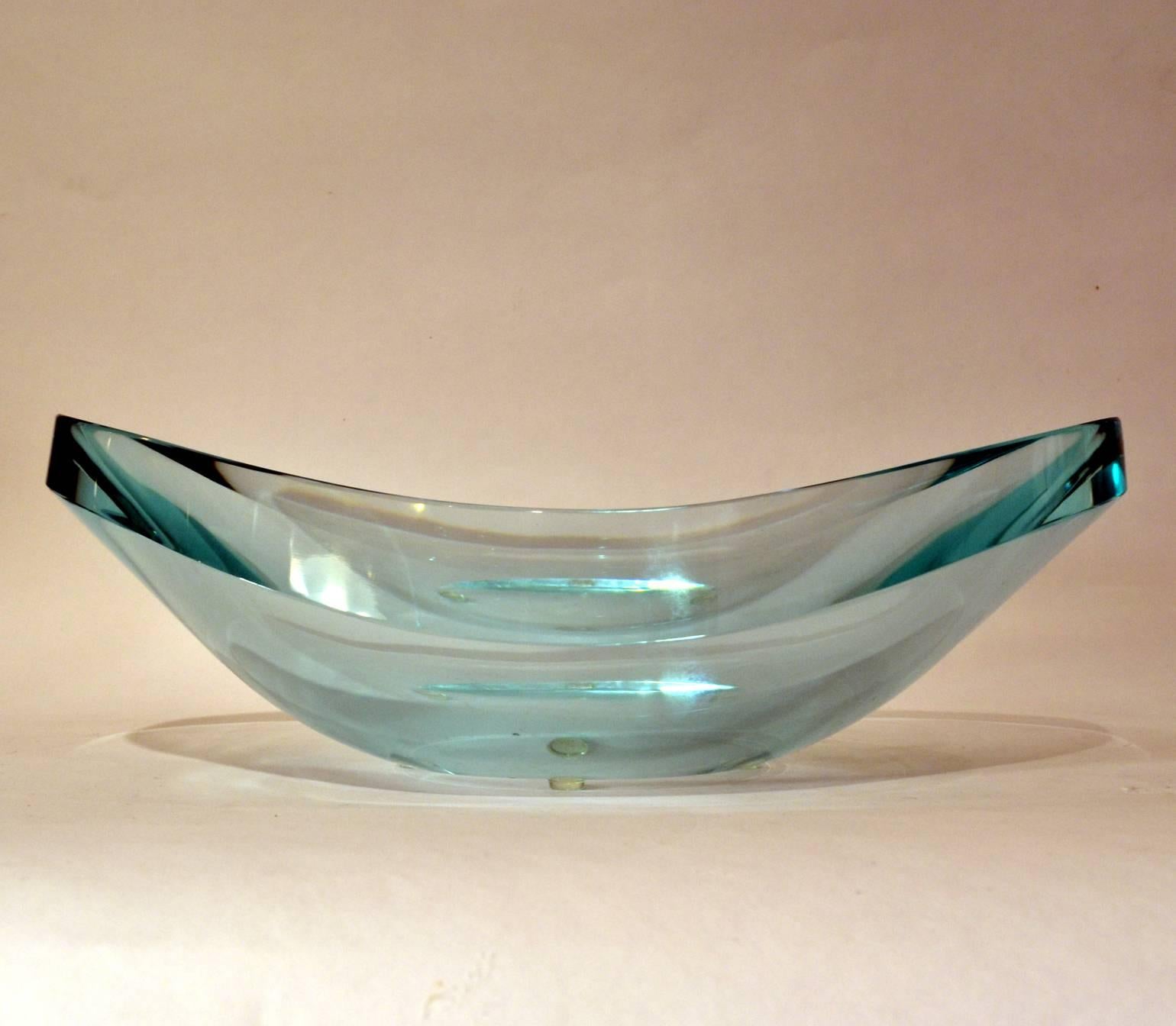 Italian Large Oval Crystal Glass Bowl by Fontana Arte, 1960s