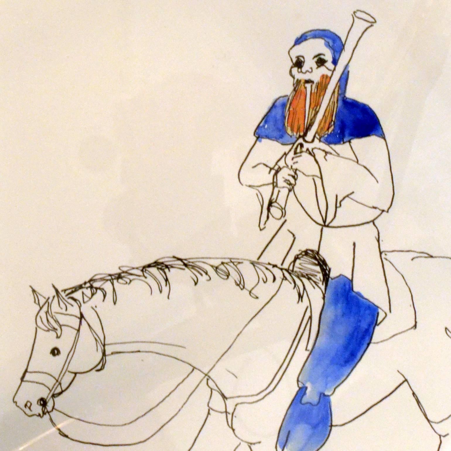 Four Gothic Drawings of Medieval Men on Horseback from the 'Canterbury tales' 2