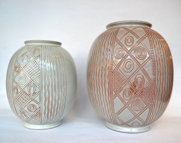 1950 Pair of Large Cream Spinx Vases by Wim Visser For Sale at 1stdibs