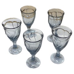 Lot de cinq verres à vin « Sweet Swirl » bleu clair, collection vintage Noritake