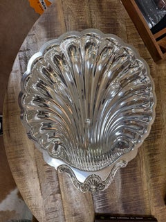 Antique silver-plated scallop shell serving dish made in USA