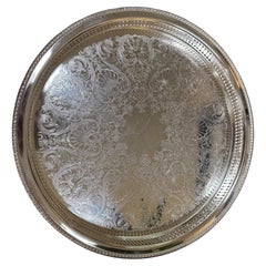 Vintage MW Rogers Silver Plate Round Tray, Mid-20th Century USA