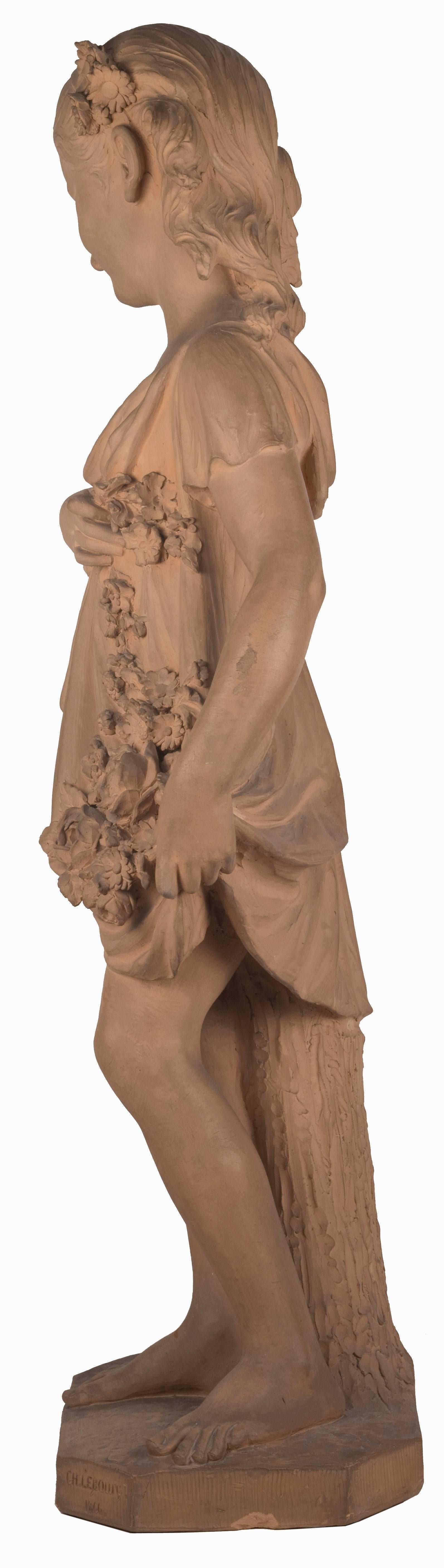 Statue of a Young Girl with a Garland of Flowers In Good Condition For Sale In Salt Lake City, UT