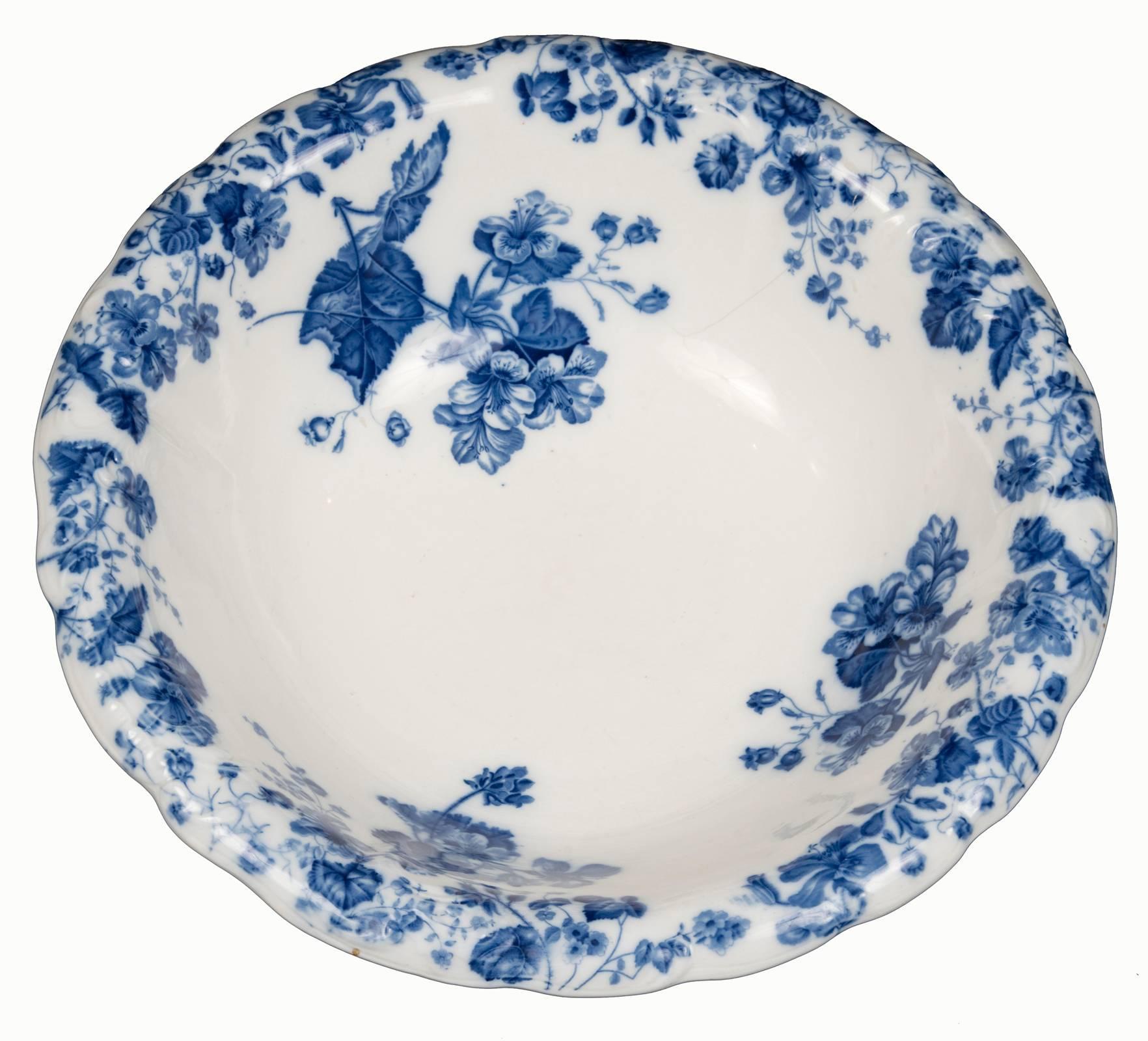 Glazed Manhattan Royal Semi-Procelain Johnson Bros. England Flow Blue Wash Bowl