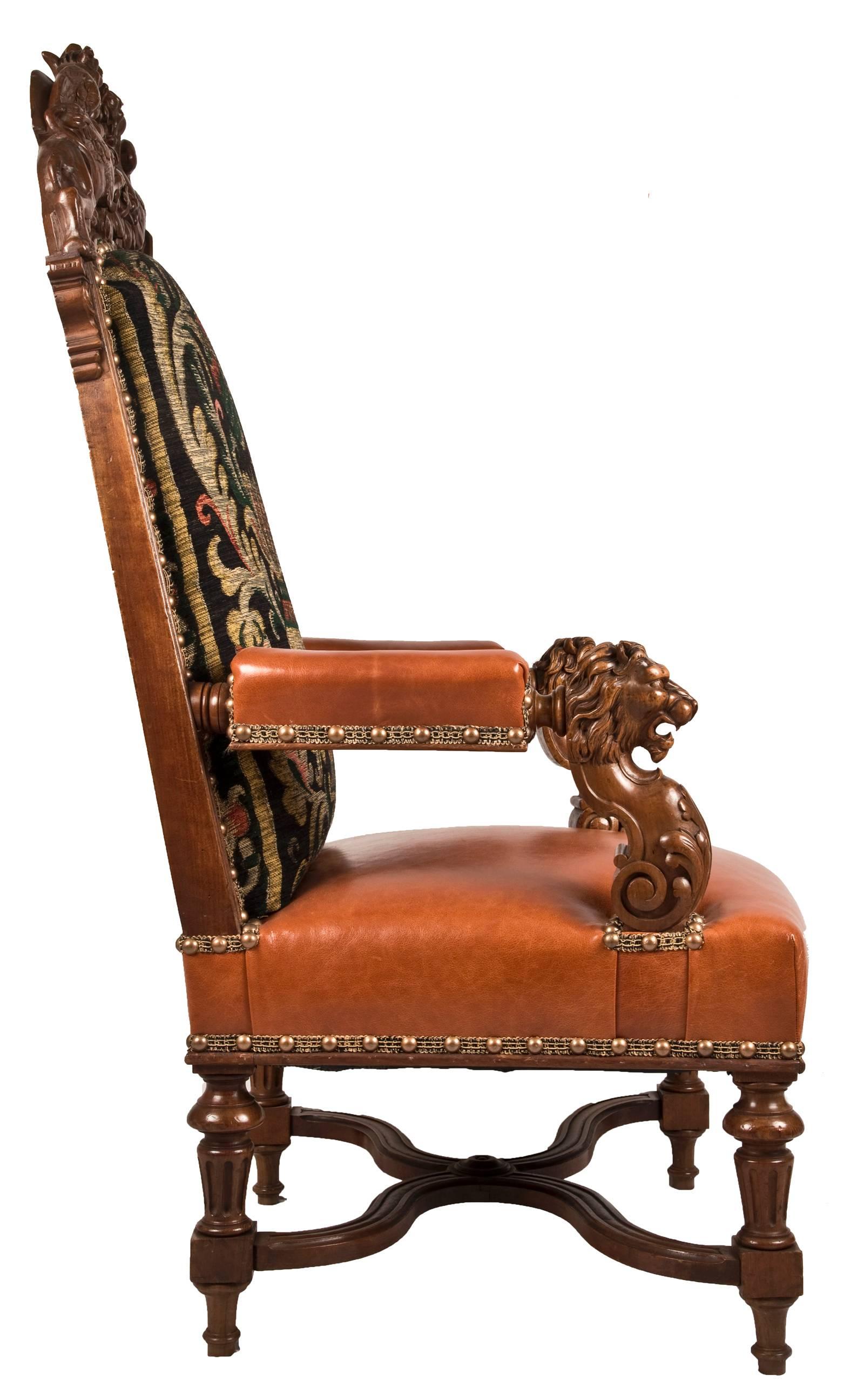 European Pair of 19th Century Louis XIV Style Fauteuil Walnut Chairs
