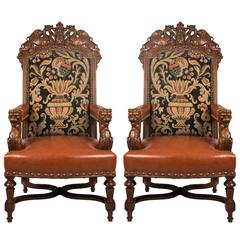 Paire de chaises de style Louis XIV du 19ème siècle en noyer Fauteuil