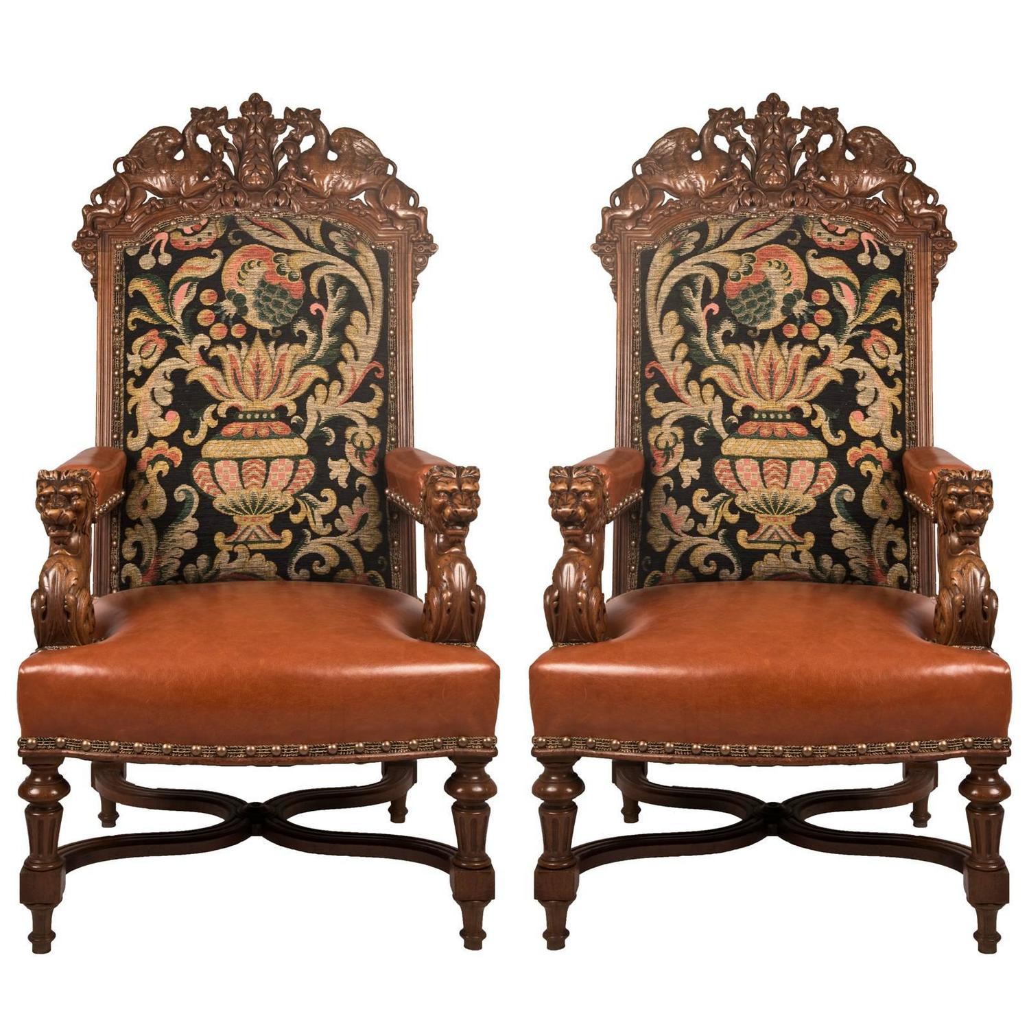 Pair of 19th Century Louis XIV Style Fauteuil Walnut Chairs at 1stdibs