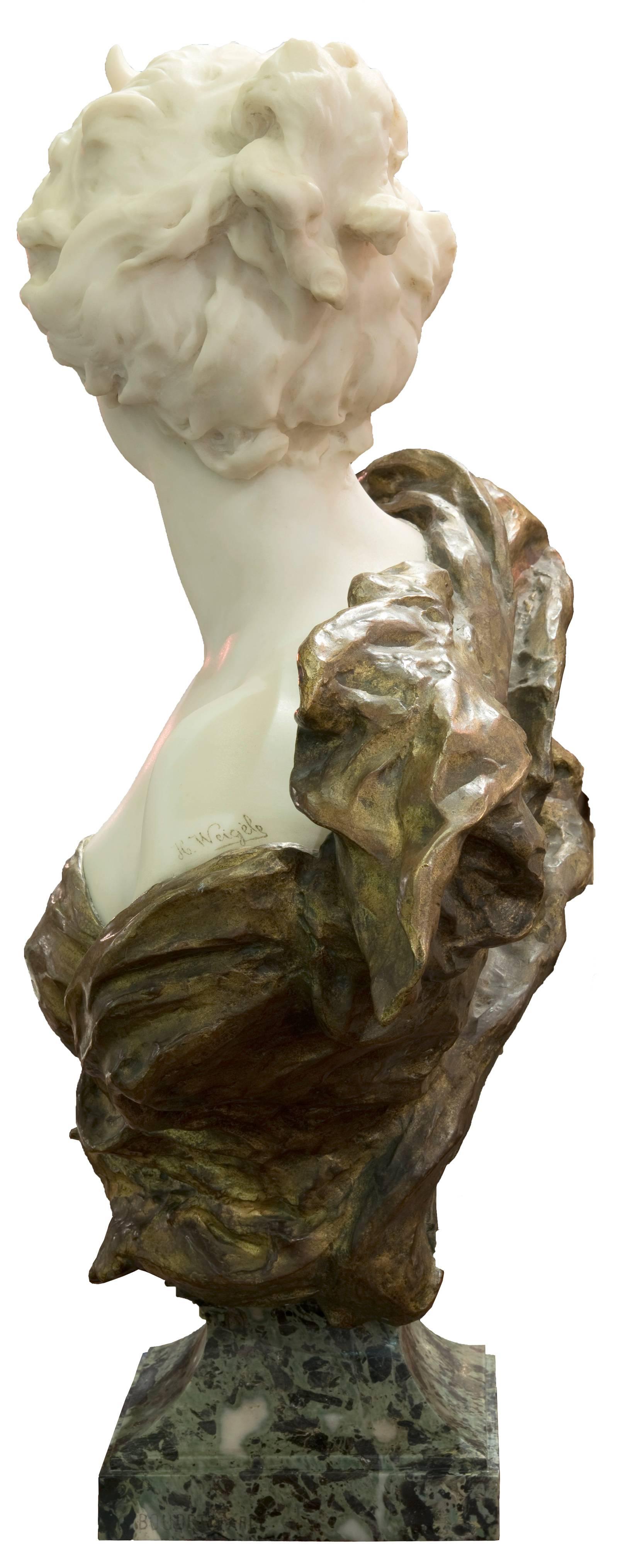 Classical Roman 19th Century French Ormolu and White Marble Bust of Diana by Henri Weigéle