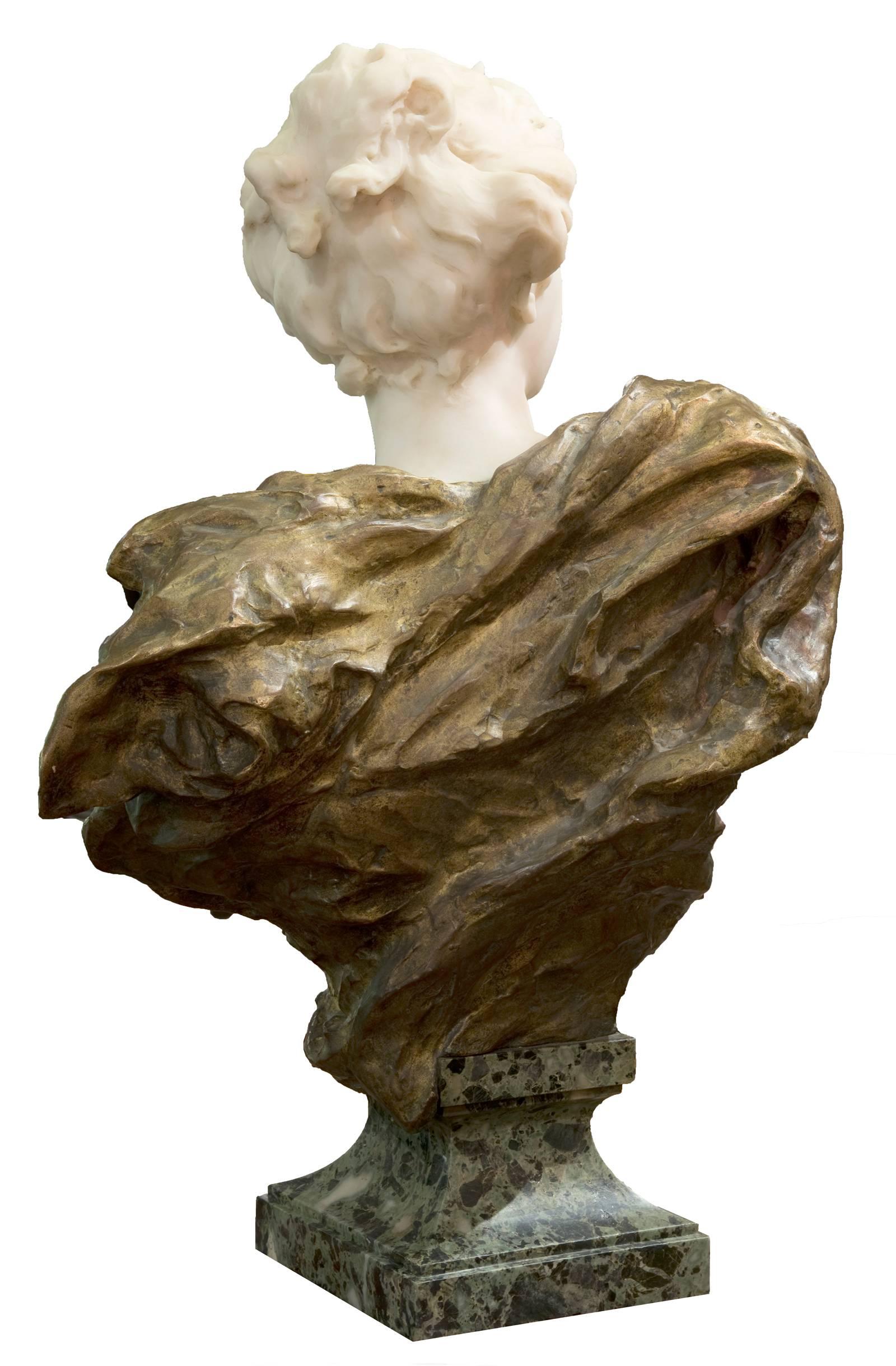 Gilt 19th Century French Ormolu and White Marble Bust of Diana by Henri Weigéle