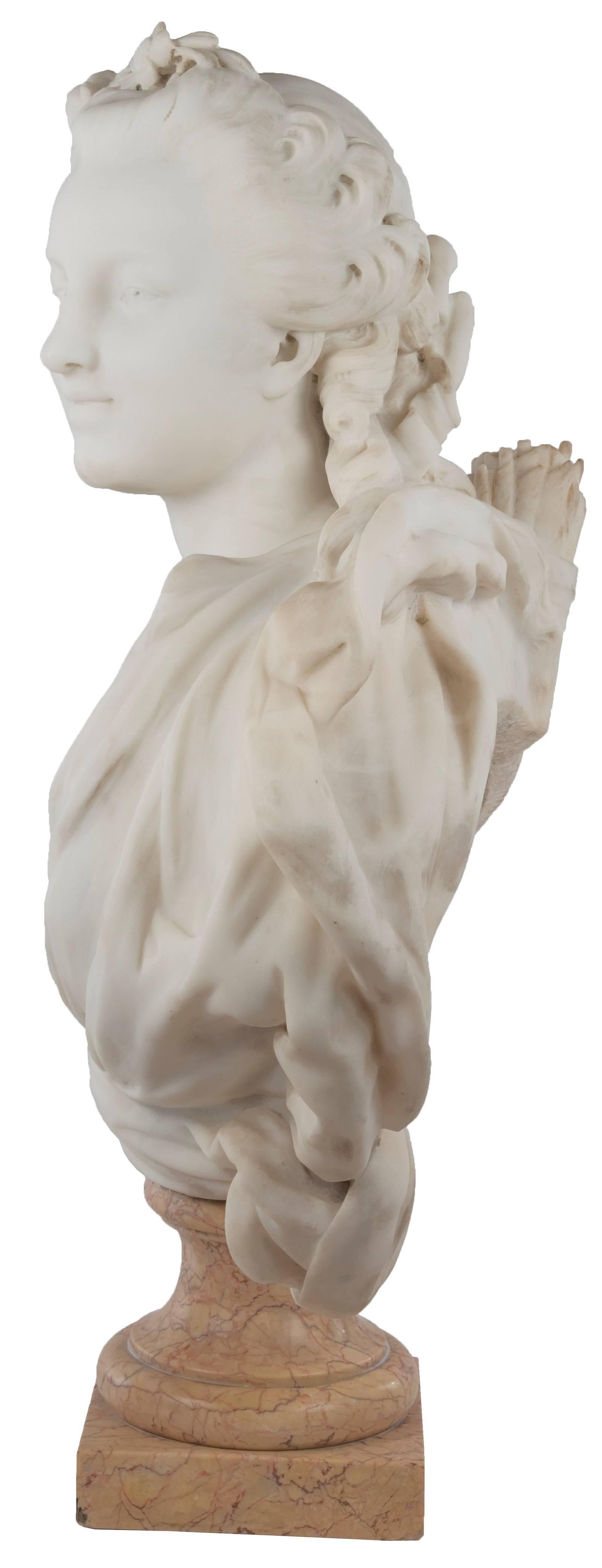 Marble Bust of Diana the Huntress by René Rozet In Good Condition In Salt Lake City, UT